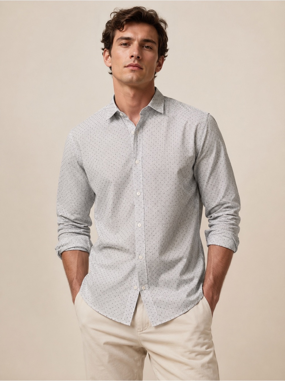 Kenneth Cole Light Gray Microdot Button-Down Shirt